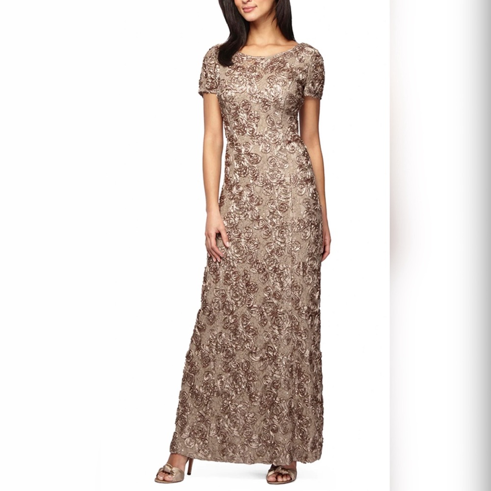 Alex Evenings Rosette A-Line Gown, 8